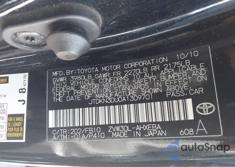 2010 Toyota Prius Ii z USA, uszkodzony, nr VIN JTDKN3DU0A1309701